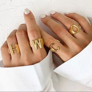 Initial gold adjustable ring - C